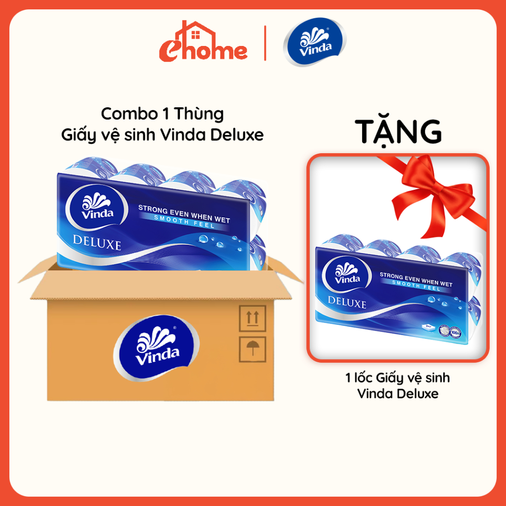 [MUA 1 THÙNG GVS DELUXE TẶNG 1 LỐC GVS DELUXE ] Giấy vệ sinh cao cấp Vinda Deluxe 3 lớp (8 Cuộn)