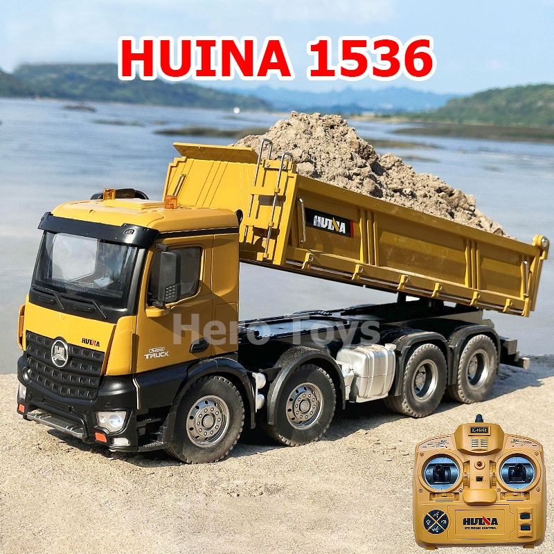 Xe ben điều khiển từ xa Huina 1536 cao cấp 4 chân kèm pin sạc, khả năng tải 15kg có đèn và âm thanh,