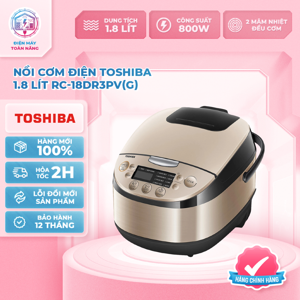Nồi Cơm Điện Toshiba 1.8 Lít RC-18DR3PV(G) - Hàng Chính Hãng, Mới 100%