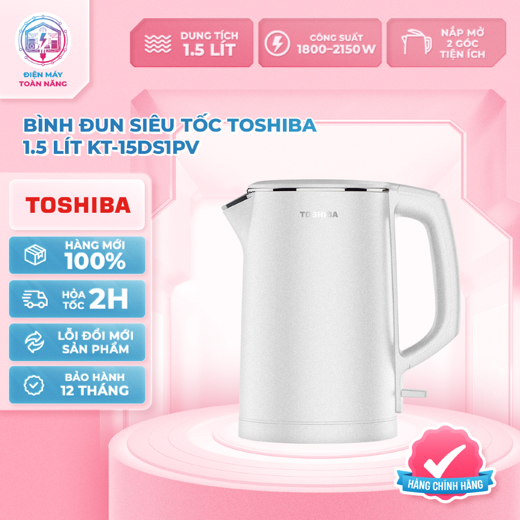 Bình Đun Siêu Tốc Toshiba KT-15DS1PV - Dung Tích 1.5 Lít - Chính Hãng