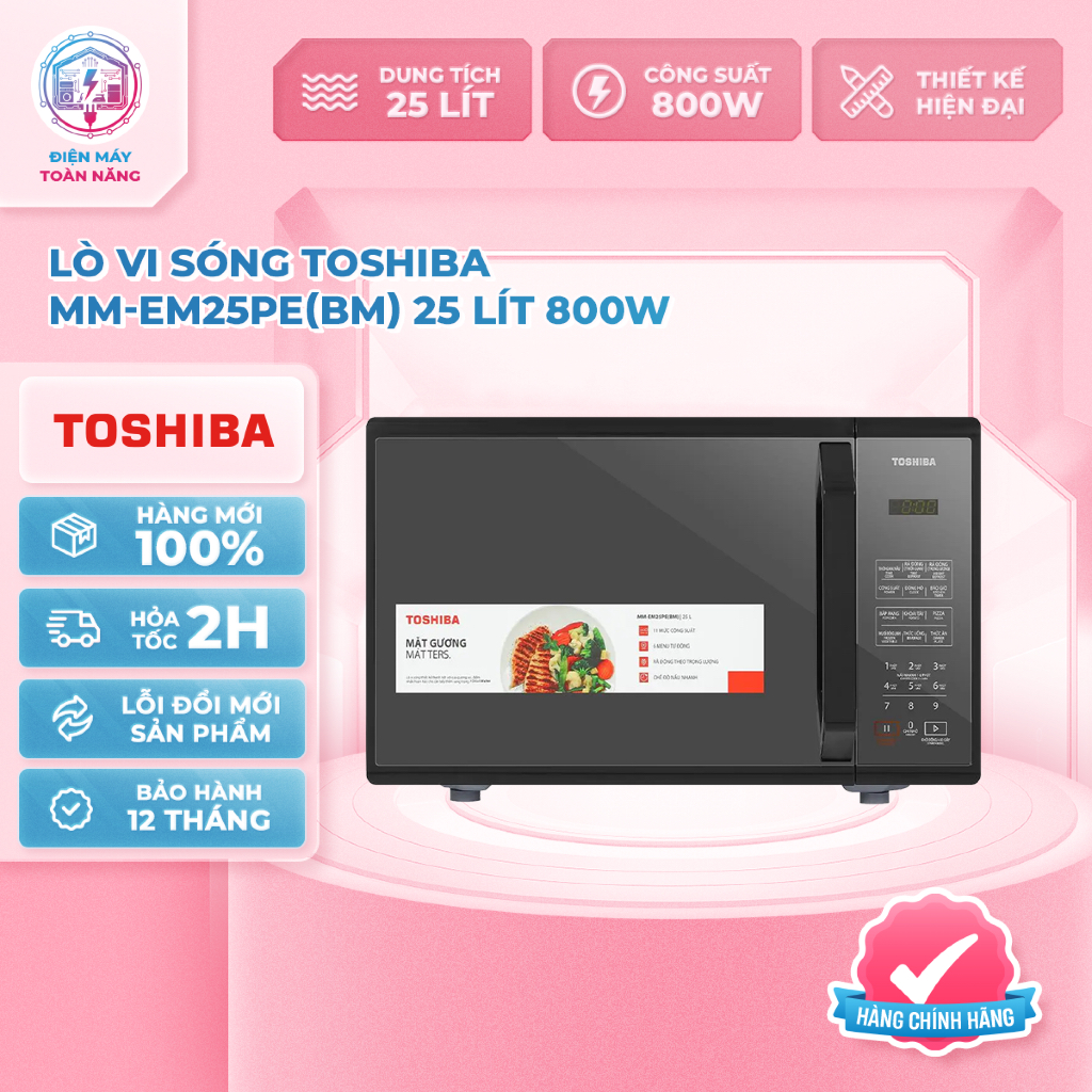 Lò Vi Sóng Tráng Gương Toshiba MM-EM25PE(BM) - Dung Tích 25 Lít - Công Suất 800W - Chính Hãng