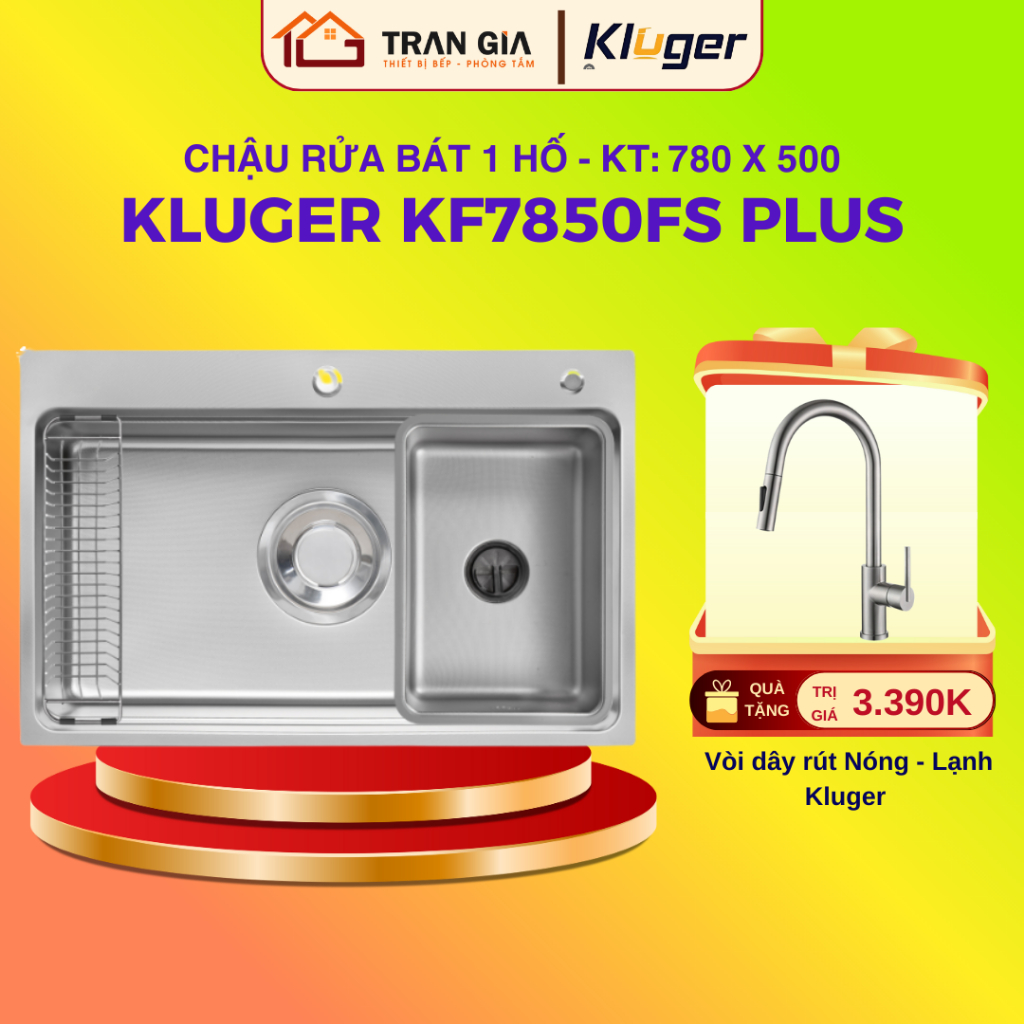 Chậu rửa bát Kluger KF7850FS Plus | Bồn rửa chén Kluger KF 7850FS PLUS | Tặng kèm vòi