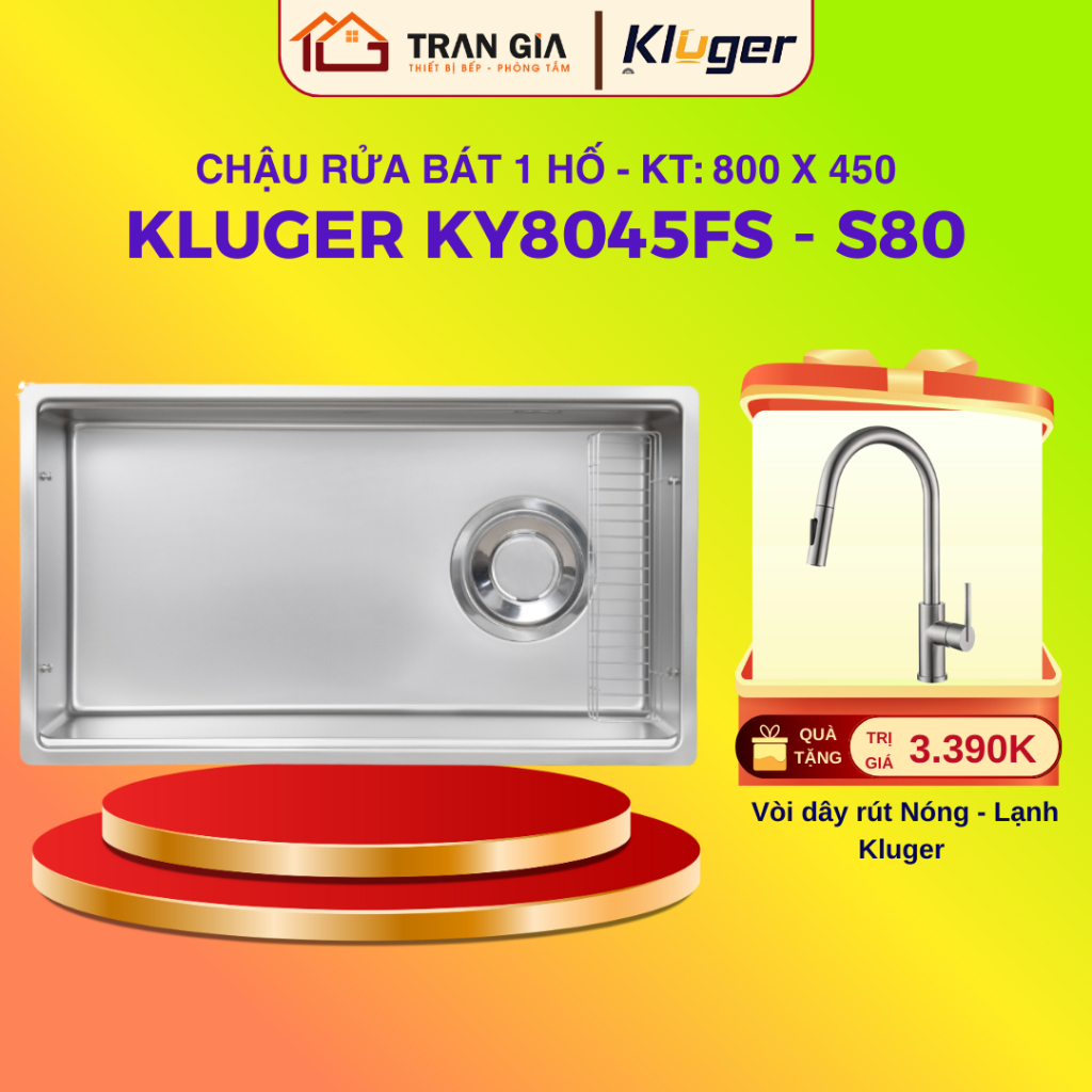 Chậu rửa bát Kluger KY8045FS – S80 | Bồn rửa chén Kluger KY8045FS – S80 | Tặng kèm vòi