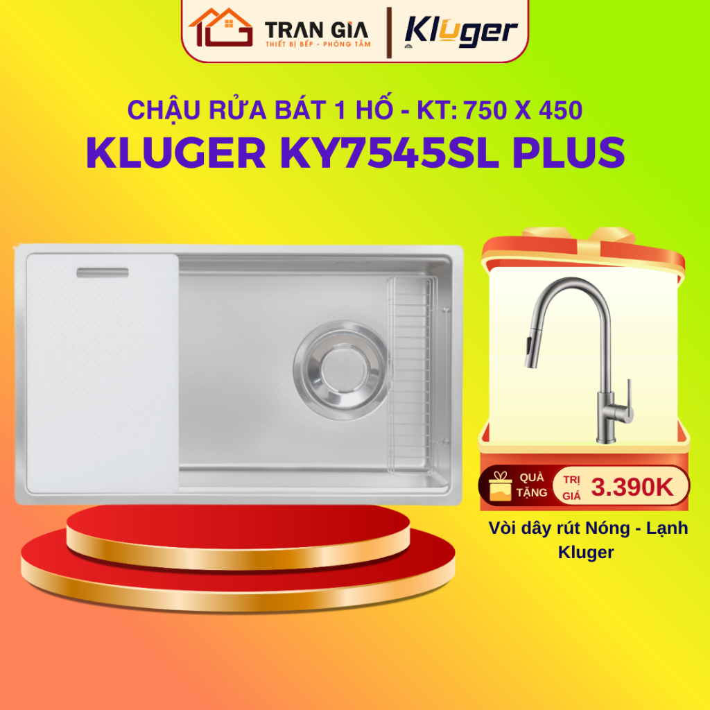 Chậu rửa bát Kluger KY7545SL Plus | Bồn rửa chén Kluger KY 7545SL PLUS | Tặng kèm vòi