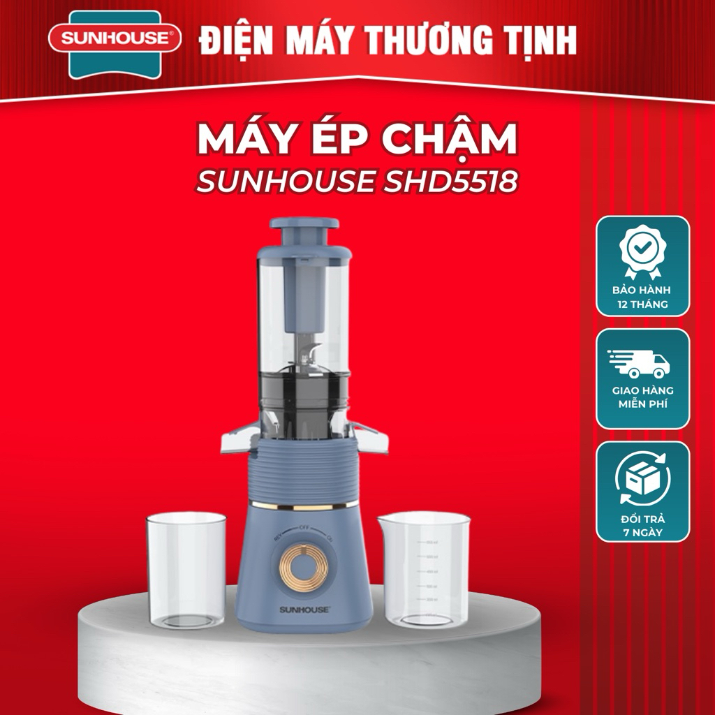MÁY ÉP CHẬM SUNHOUSE SHD5518  tích hợp làm kem trái cây bảo hành 12 tháng