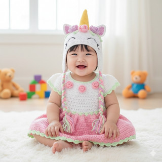Nón len Pony trắng cho bé gái - mũ len kỳ lân (làm theo yêu cầu)