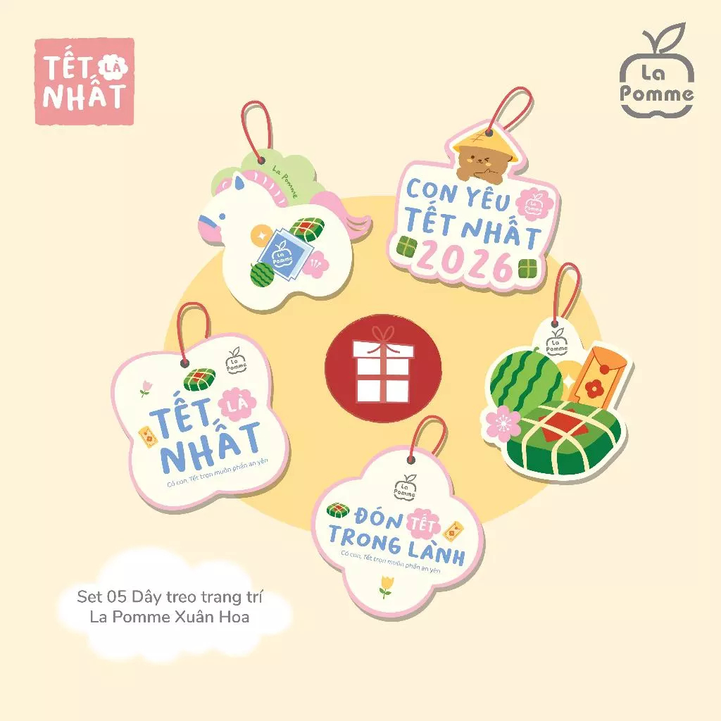 (Quà Tặng Tết La Pomme) Quạt Lụa, Set 5 Lì Xì, Set 5 Dây Treo Trang Trí