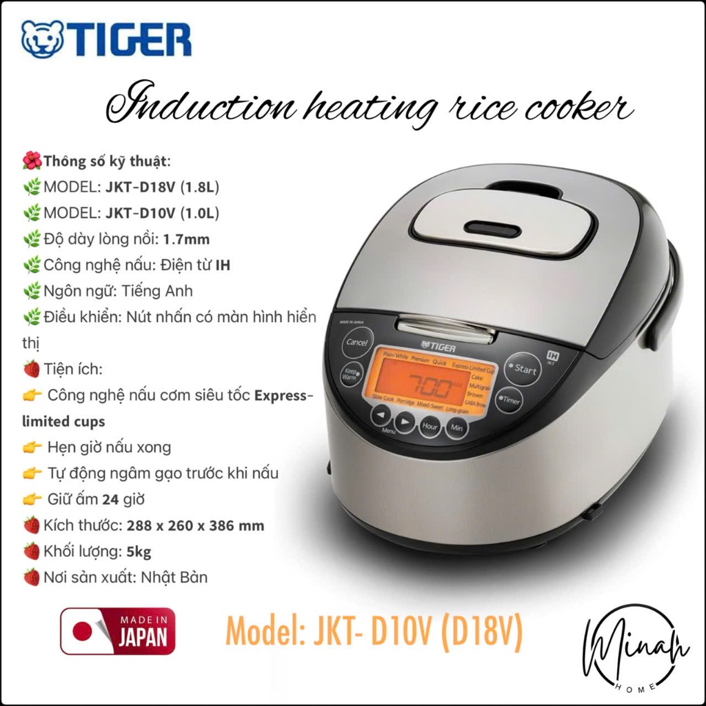Nồi cơm điện cao tần TIGER JKT-D10V (D18V) - Made in JAPAN