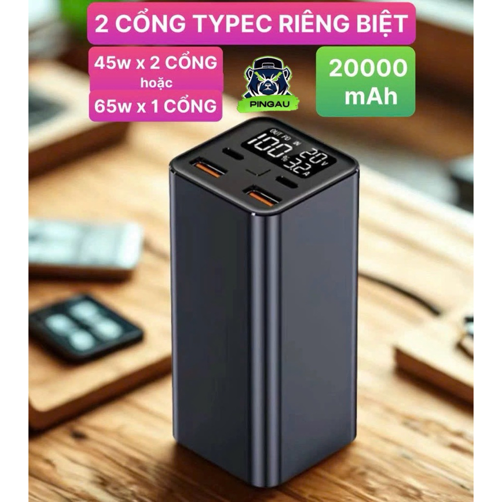 VỎ sạc dự phòng NHÔM 2 cổng TypeC độc lập 20000mAh 65w type C sạc laptop điện thoại, macbook SIÊU NHANH (không kèm pin)