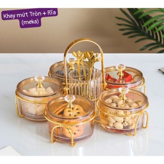  Set 5 Khay Đựng Mứt Bánh Kẹo Tết 2026 Hũ Đựng Đồ Tết Có Núm Hình Gấu Dễ Thương Khung Cung Tròn 