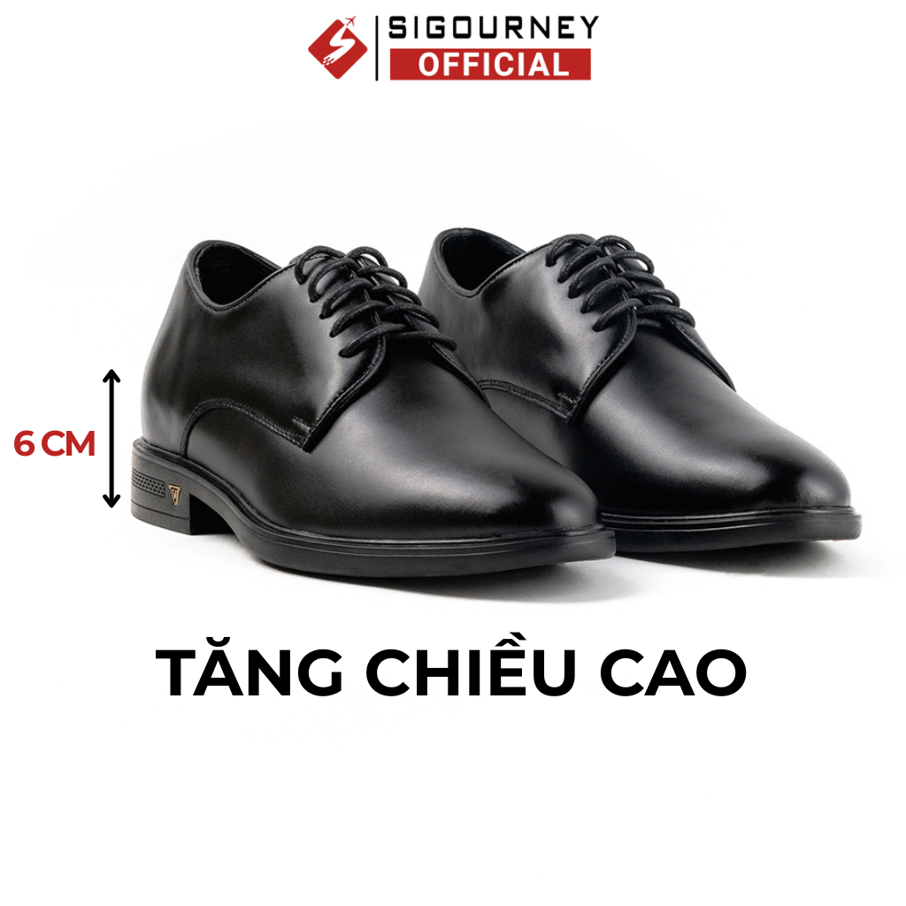Giày Tây Nam Tăng Chiều Cao 6cm SIGOURNEY Chất Liệu Da Bò Màu Đen SIG-41 Bảo Hành 18 Tháng