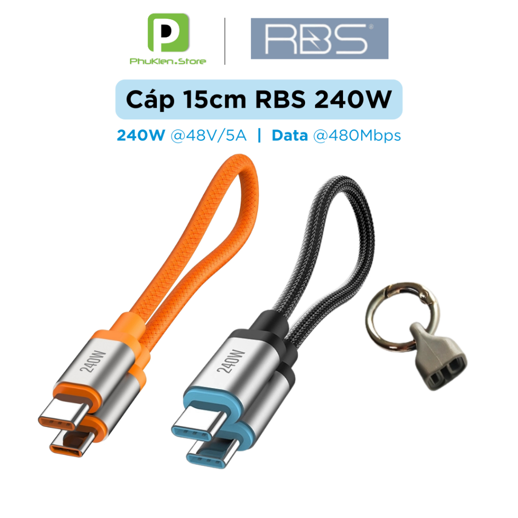 Cáp ngắn RBS / CUKTECH từ tính USB C-C hỗ trợ PD 240W 15 CM Chip E-marker/ Cáp dữ liệu 8K C to C Hagibis 20cm