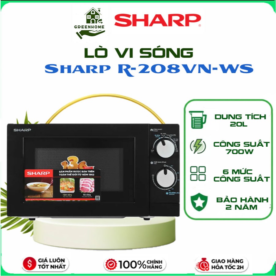 Lò Vi Sóng Sharp R208VN-WS, Dung Tích 20L, Công Suất 700W,Bảo Hành Chính Hãng