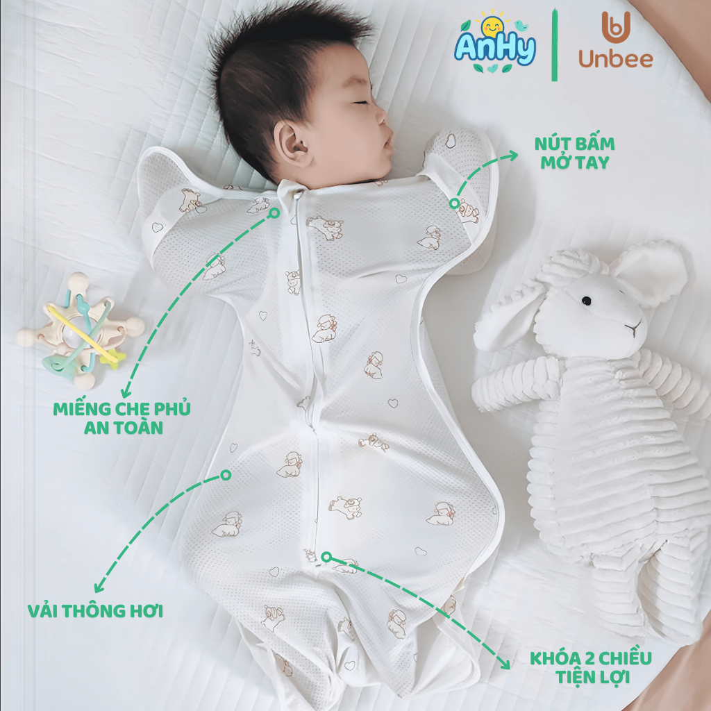 Nhộng Chũn Tơ Tằm Mở Tay Unbee – Thông Hơi, Mềm Mại, An Toàn Cho Bé 0–9 Tháng | AnHy ShopKid
