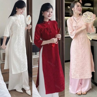  S37  TÁO ĐỎ BIGSIZE 55-90KG  SET BIGSIZE ÁO DÀI CÁCH TÂN TAY LỬNG + QUẦN SUÔNG 