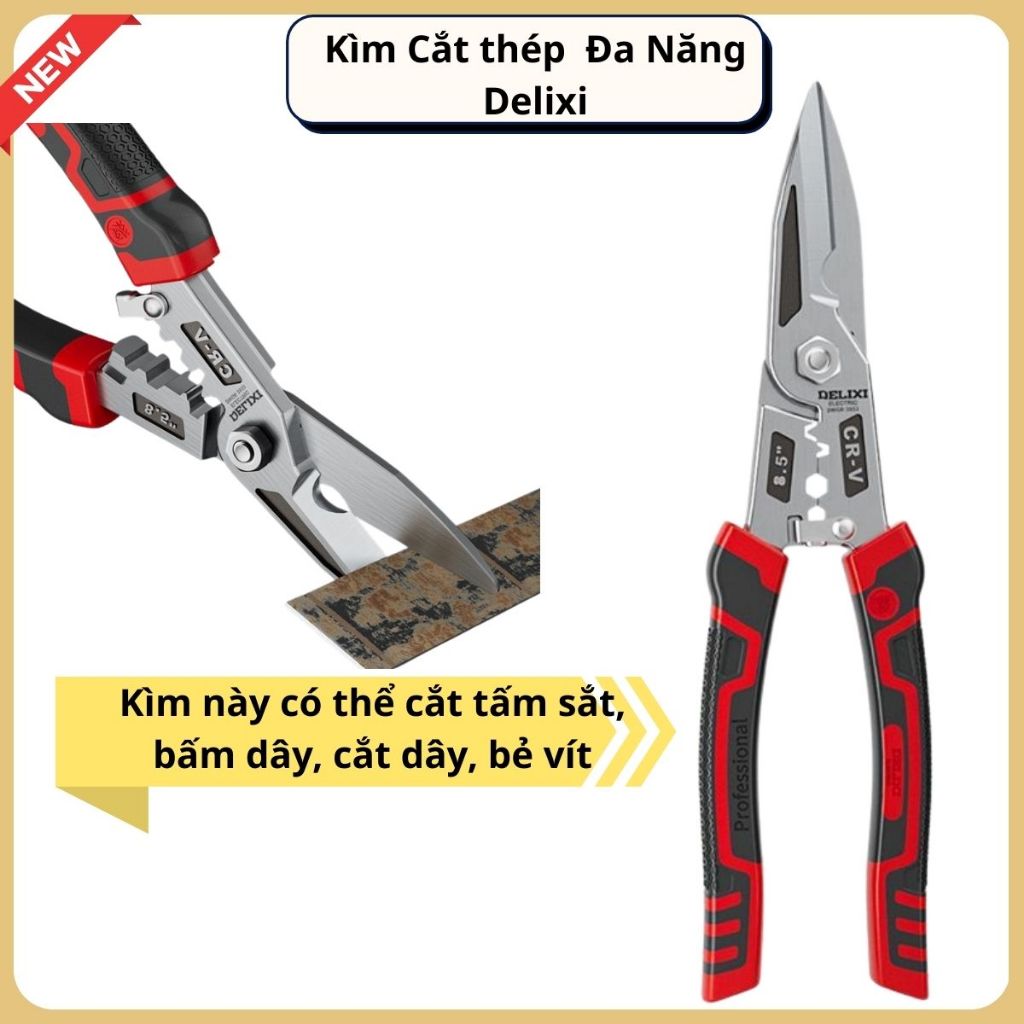 Kìm Cắt Thiếc sắt đa năng ,Delixi  Công Nghiệp Kìm Uốn Dây Thép Không Gỉ