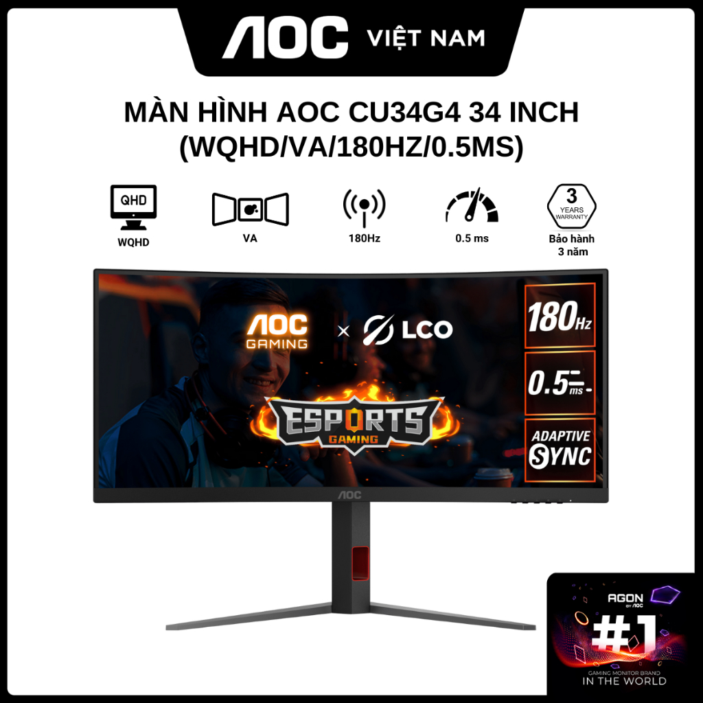 Màn Hình Cong Gaming AOC CU34G4 34 inch (WQHD/VA/180Hz/0.5ms) - Hàng Chính Hãng
