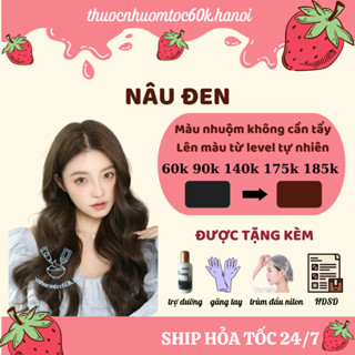  Thuốc nhuộm tóc màu Nâu Trà Đen Nâu Đen Nâu Tối kèm oxy trợ dưỡng găng tay 