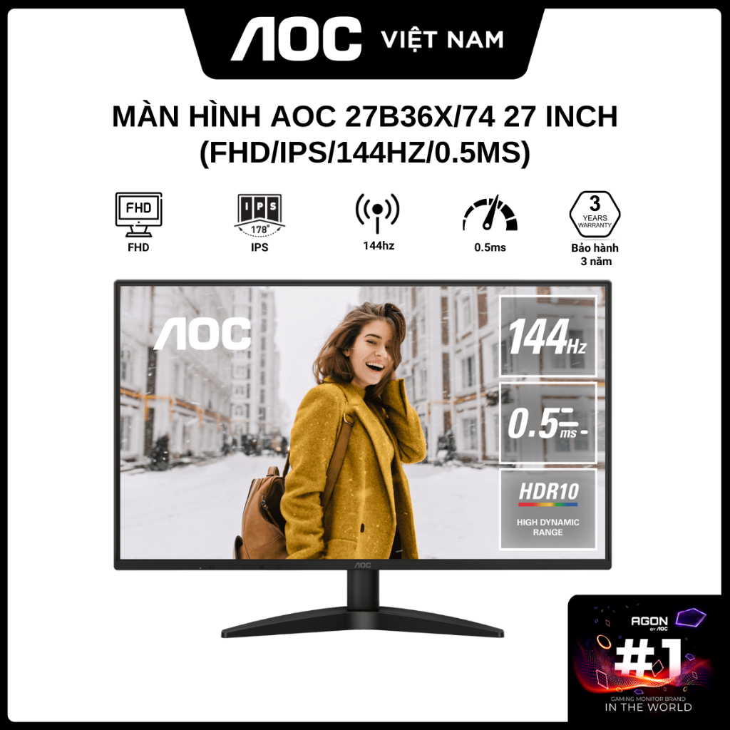 Màn hình AOC 27B36X/74 27 inch ( FHD/IPS/144Hz/0.5ms ) - Hàng Chính Hãng