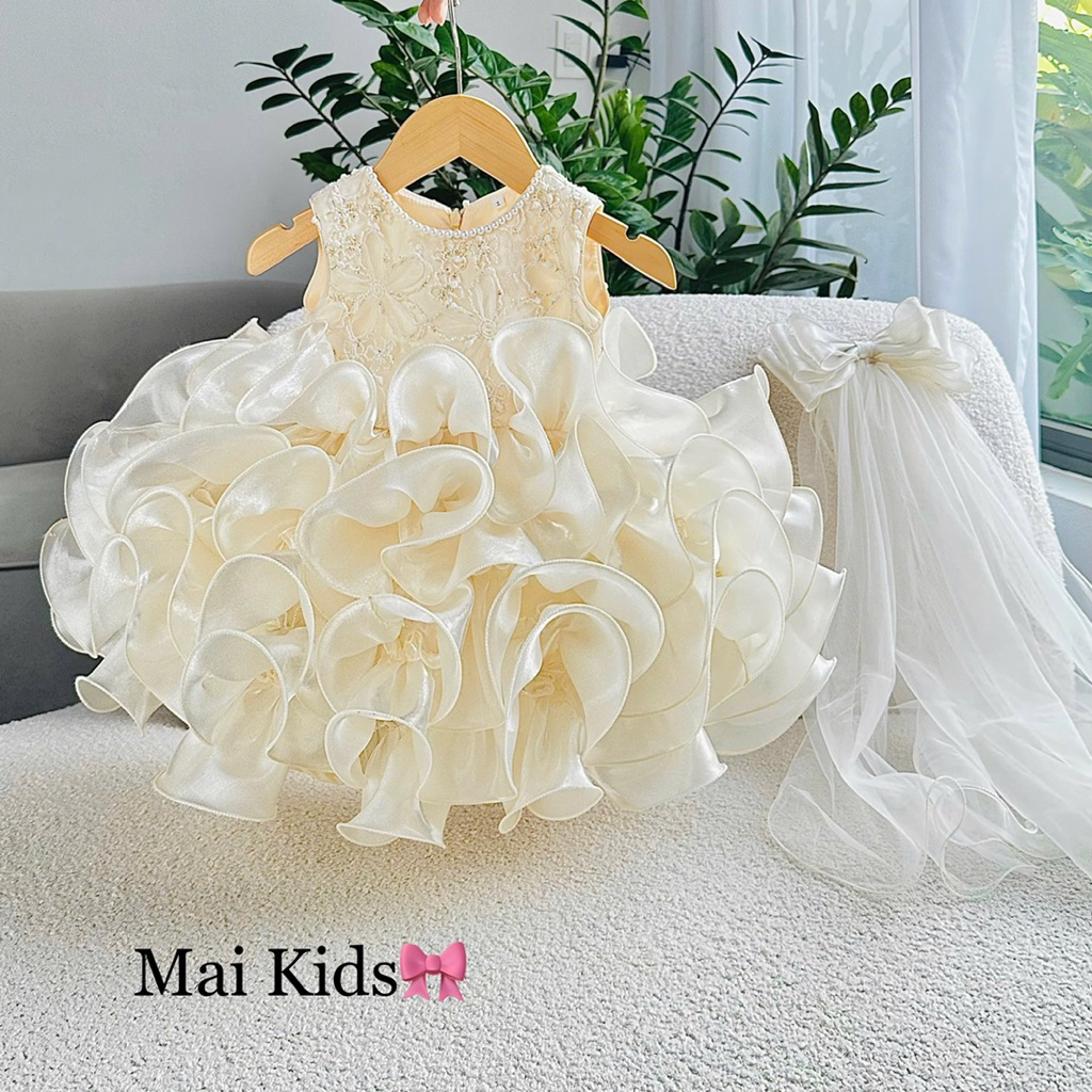 (kèm phụ kiện) Đầm Công Chúa Bé Gái, Váy Tiểu Thư Đi Tiệc Tùng Bèo