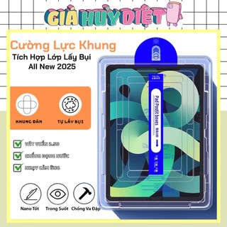 Kính cường lực iPad có Khung Tự Dán Kèm Lớp Lấy Bụi Tự Động Độ Cứng 9H 2025 Dành cho Air Pro 11 13 inch 