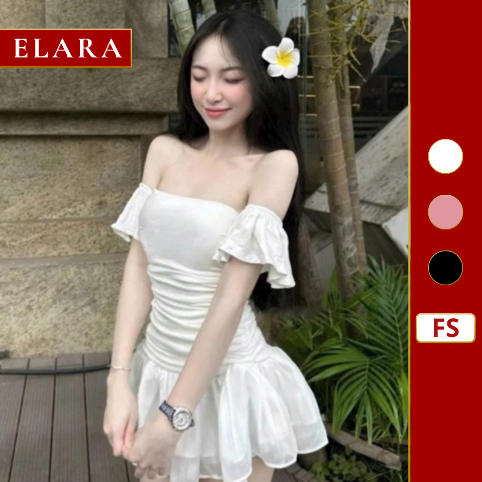 Đầm Trễ Vai Lưới Tay Phồng Xòe 2 Lớp Dự Tiệc-E37-Elara.Style