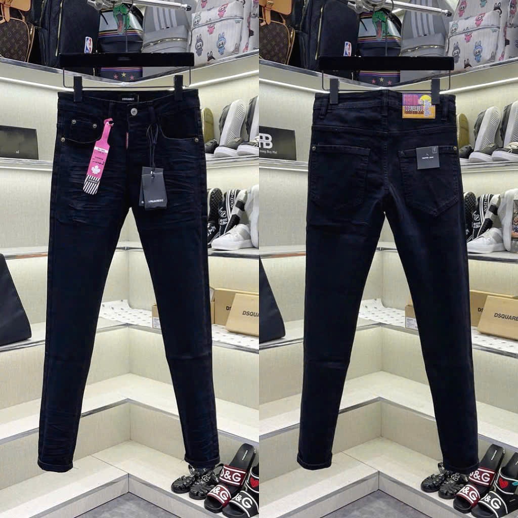 Quần Jean D_qui  Đen Zip Nhăn Đùi Bản 4 Cúc Vintage DSQ-Quần Bò nam Đen Trơn Nhiều Mẫu Hàng QC Cao Cấp