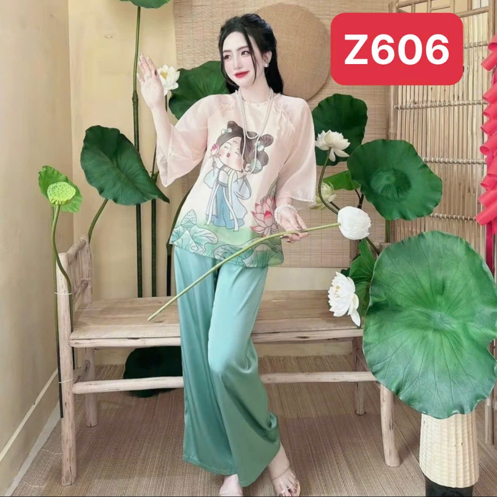 Set đồ lam, đồ đi chùa lễ tết, bộ pháp phục Z6, họa tiết in 3D dành cho nữ, chất liệu voan ánh kim mềm mát Kim Thanh | BigBuy360 - bigbuy360.vn