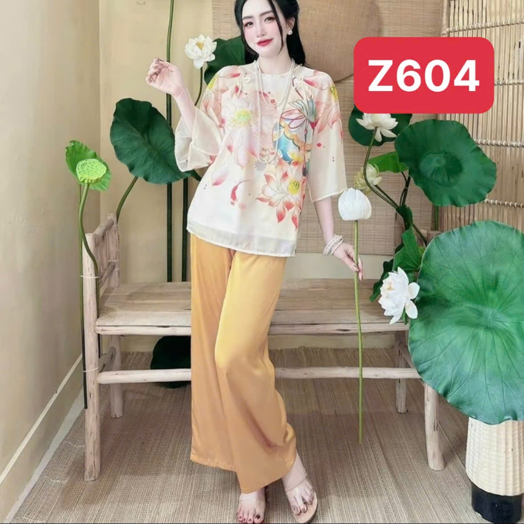 Set đồ lam, đồ đi chùa lễ tết, bộ pháp phục Z6, họa tiết in 3D dành cho nữ, chất liệu voan ánh kim mềm mát Kim Thanh | BigBuy360 - bigbuy360.vn