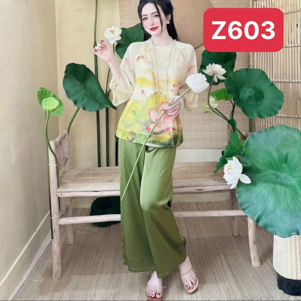Set đồ lam, đồ đi chùa lễ tết, bộ pháp phục Z6, họa tiết in 3D dành cho nữ, chất liệu voan ánh kim mềm mát Kim Thanh | BigBuy360 - bigbuy360.vn