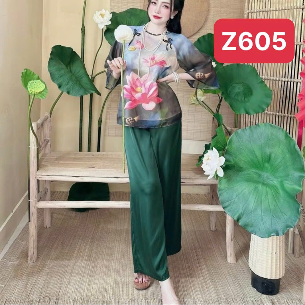 Set đồ lam, đồ đi chùa lễ tết, bộ pháp phục Z6, họa tiết in 3D dành cho nữ, chất liệu voan ánh kim mềm mát Kim Thanh | BigBuy360 - bigbuy360.vn