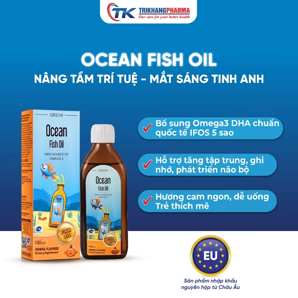 Dầu Cá Cho Bé Omega 3 DHA EPA Ocean Fish Oil ORZAX Bổ Sung Vitamin Khoáng Chất Phát Triển Trí Não Th