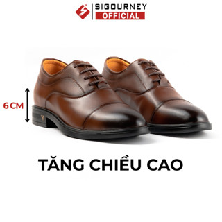 Giày Tây Nam Tăng Cao Tăng 6cm SIGOURNEY Dáng Oxford Da Bò Màu Nâu Patina SIG-34 Bảo Hành 18 Tháng
