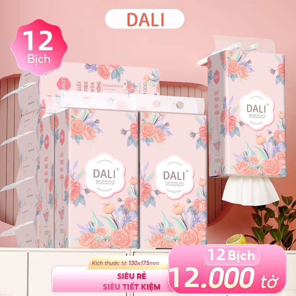 TOP Giấy 24 bịch lớn khăn giấy DALI GIA 4 Lớp Mềm Mại Và Thoải Mái 175*130mm giấy treo tường ( Tặng 8 Móc Treo）