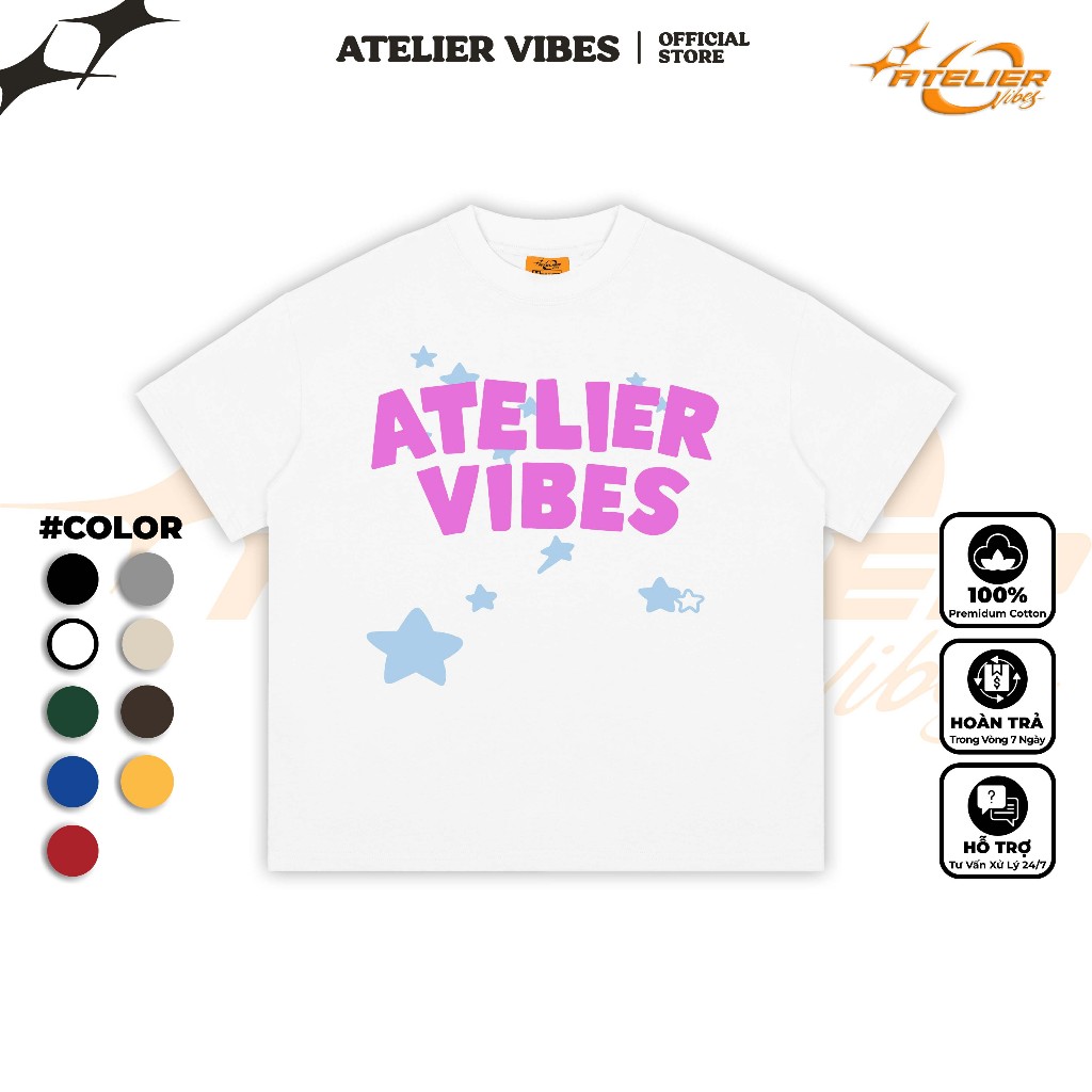 Áo Thun Boxy - Unisex -  Local Brand ATELIER VIBES - Atelier vibes - Cotton 2 Chiều 260Gsm
