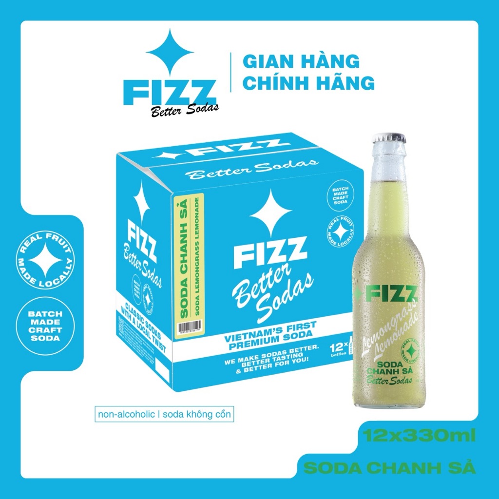 Fizz Soda Vị Chanh Sả - Thùng 12 Chai 330ml