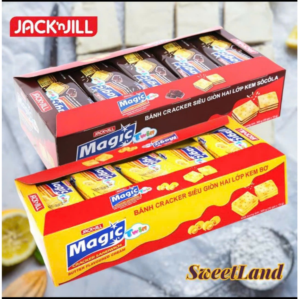 Bánh Quy Mặn Giòn 2 Lớp Kem Magic Cracker Twin Đủ Vị Hộp 300g vị bơ và socola