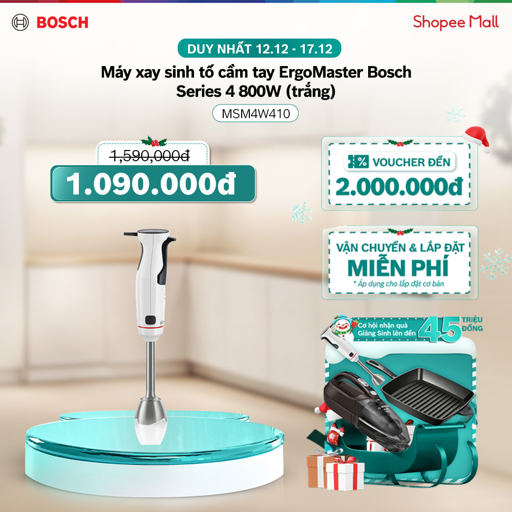   12-17.12  Voucher Shopee đến 3TR| Máy xay sinh tố cầm tay Bosch MSM4W410 Series 4 ErgoMaster 800W  trắng  