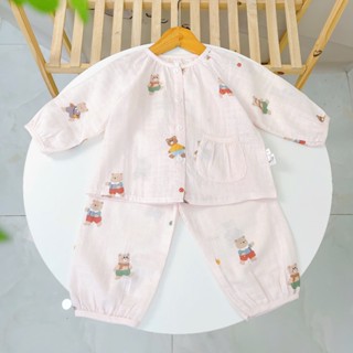  Bộ dài tay bé gái xô cotton Lá Homewear A342 pizama cho bé babydoll mát mềm dễ thương 