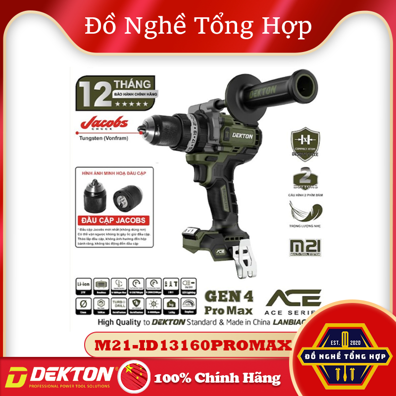 Máy Khoan Động Lực 13mm/160Nm Dùng Pin 21V DEKTON M21-ID13160PROMAX [Bảo hành chính hãng 12 tháng]