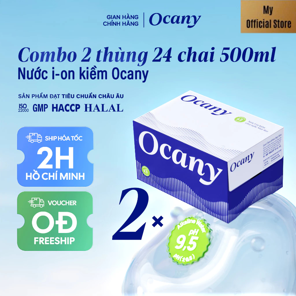 Combo 2 thùng ( tổng 48 chai) nước ion kiềm Ocany chai 500ml- date mới