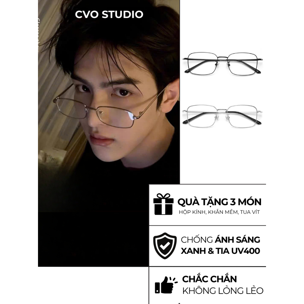 Kính đẹp trai siêu nhẹ nam CVO STUDIO có thể trang bị độ chống ánh sáng xanh cao cấp - K3