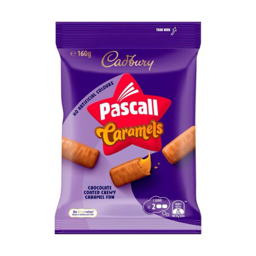 Socola caramel Cadbury Pascall Chocolate Caramels Lollies Snack & Share Bag 160g