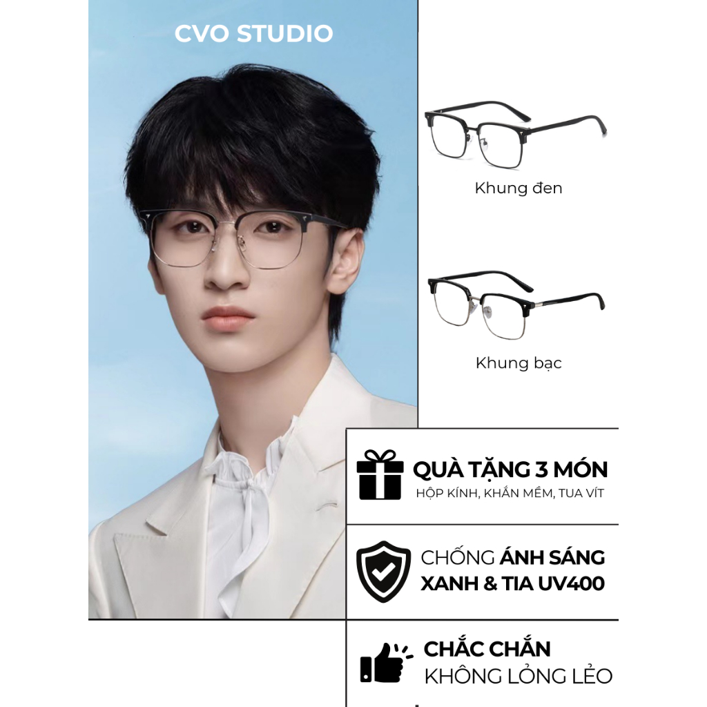 Kính Đẹp Trai Nam CVO STUDIO Kính Gọng Phong Cách Tri Thức Hot Boy Thời Trang - K2
