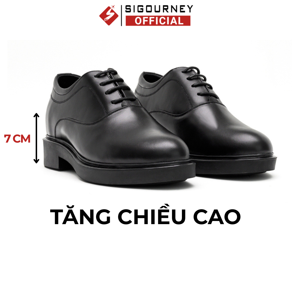 Giày Tăng Chiều Cao 7cm Dáng Chunky Oxford SIGOUNREY Da Bò Đế Cao Su SIG-50 Bảo Hành 18 Tháng