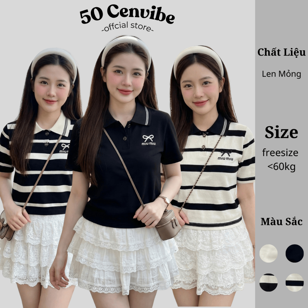 Áo Polo Len Mỏng Nữ Thoáng Mát, Thêu Nơ Xinh, Nhiều Màu, Form Đẹp Hàn Quốc (50 Cenvibe.Clothing) #40