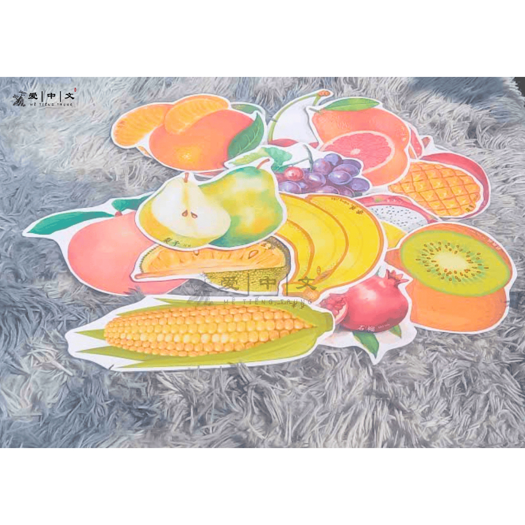 Giáo Cụ Tiếng Trung Chủ Đề TRÁI CÂY – 20 Trái Cây Tiếng Trung Có Pinyin – Ép Plastic 1 mặt - Mê Tiến