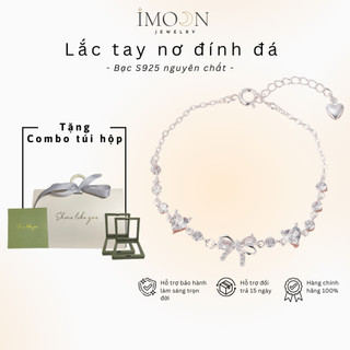  Lắc tay nơ đính đá hồng đá trắng cao cấp lắc tay titan bạc nữ không gỉ IMOON064 
