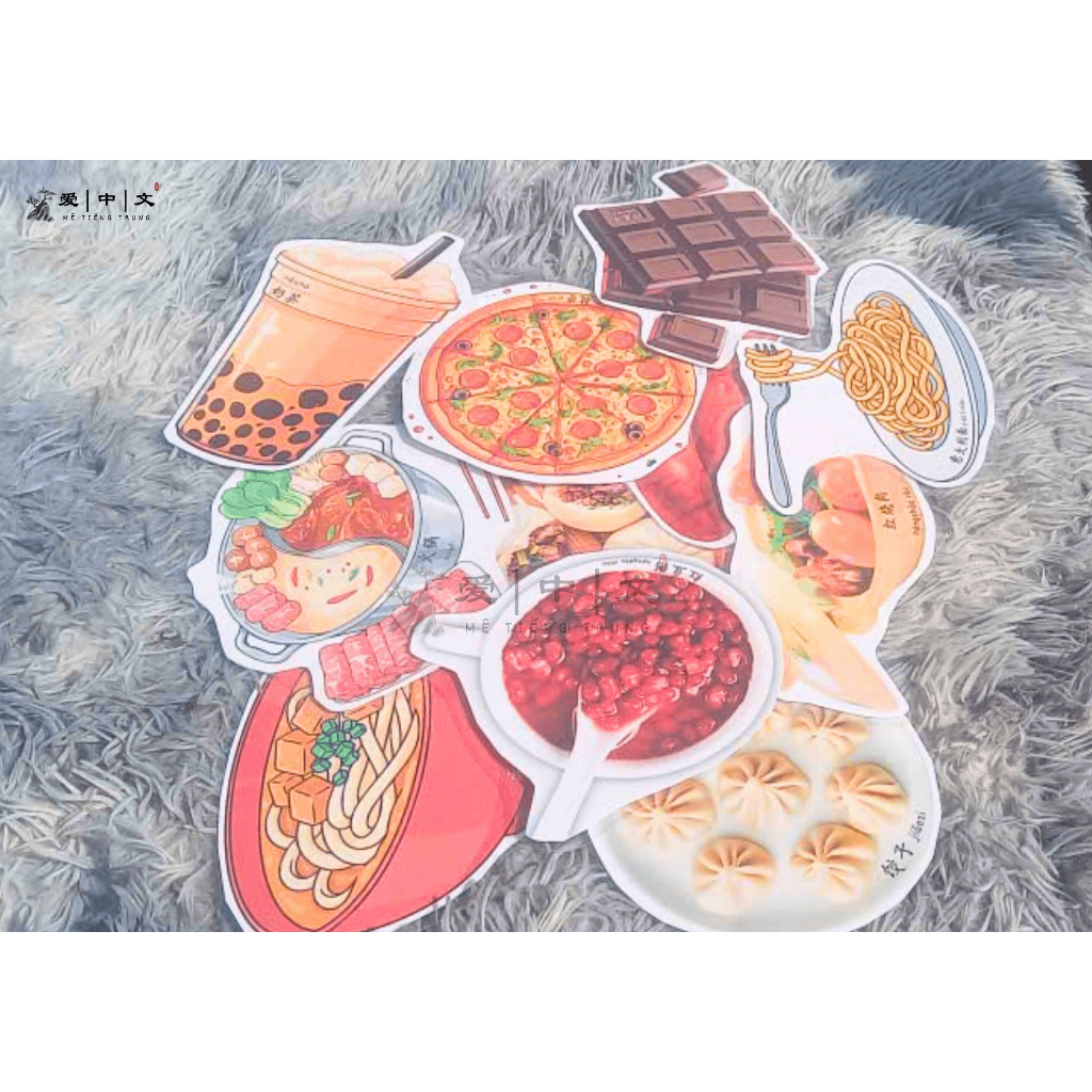 Giáo Cụ Tiếng Trung Chủ Đề THỨC ĂN – 16 Món Ăn Tiếng Trung Có Pinyin – Ép Plastic 1 Mặt – Mê Tiếng T