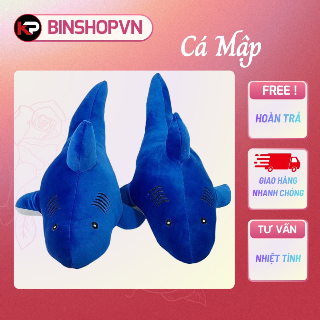 Cá Mập Bông,Thú Bông Cá Mập Vải Nhung có dãn,Kích thước 50 cm -Đồ Chơi Siêu Mềm Mịn,Dễ Thương